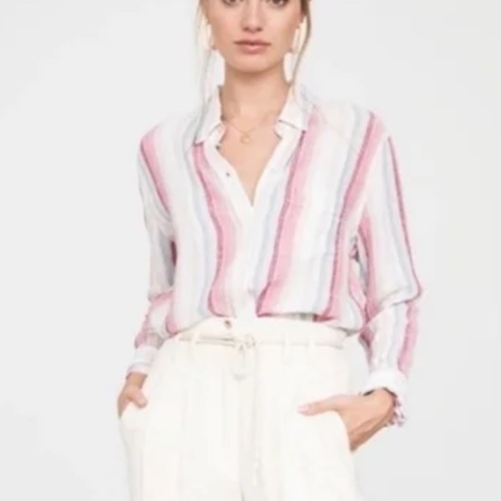 Rails Charli Havana Stripe Linen Blend Button Up Top